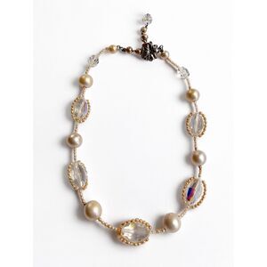 Vendome VTG clear ab crystal & faux pearl choker necklace chunky Glam Signed